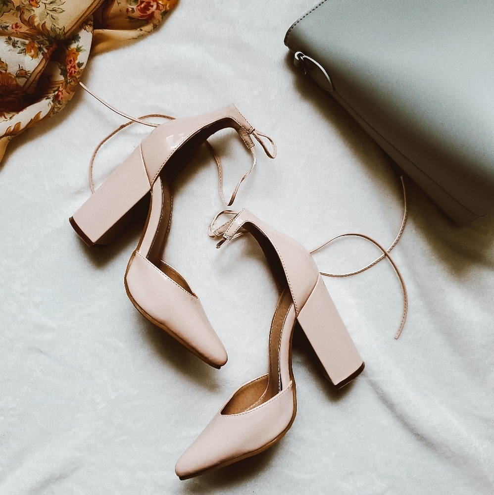 Baby/Light Pink Heels with Ankle Tie